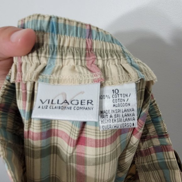 🥑2/$100🥑Vintage %100 Cotton Tan Blue Pink Plaid Y2K/ 90s Wrap Skirt - Picture 11 of 16